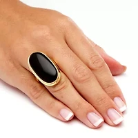 Oval-Shaped Genuine Onyx Yellow Gold-Plated Ring