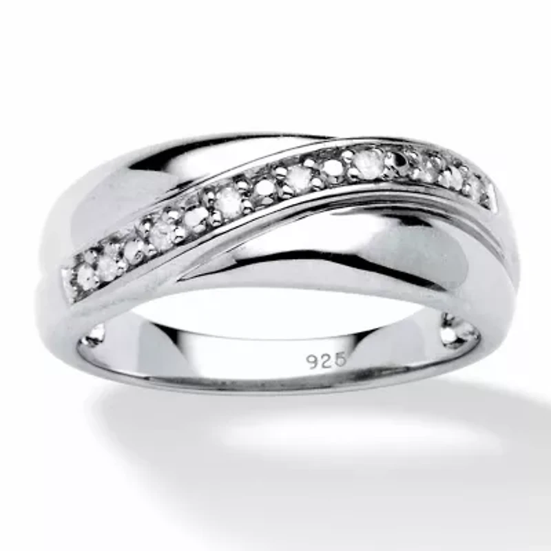 Men's 1/10 TCW Round Diamond Wedding Band Platinum-plated Sterling Silver