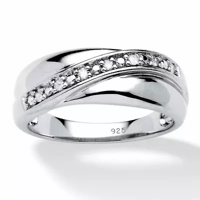 Men's 1/10 TCW Round Diamond Wedding Band Platinum-plated Sterling Silver