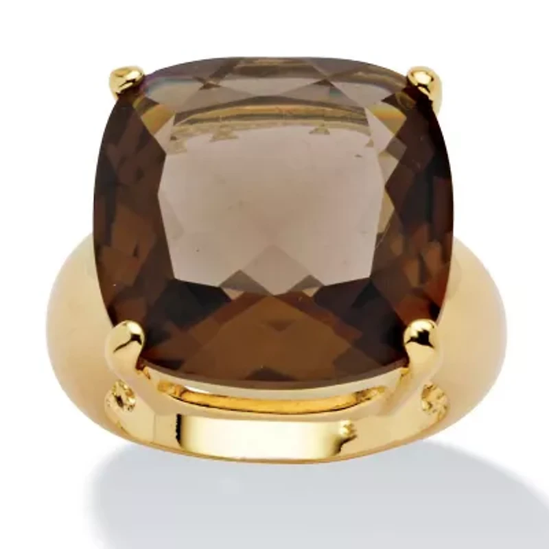 Gold-Plated Multi-Faceted Smoky Quartz Ring