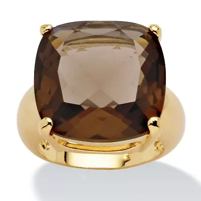 Gold-Plated Multi-Faceted Smoky Quartz Ring