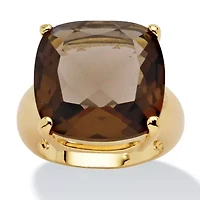 Gold-Plated Multi-Faceted Smoky Quartz Ring