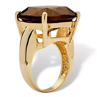 Gold-Plated Multi-Faceted Smoky Quartz Ring