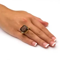 Gold-Plated Multi-Faceted Smoky Quartz Ring