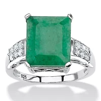 5.65 TCW Emerald-Cut Genuine Emerald & White Topaz Ring .925 Sterling Silver