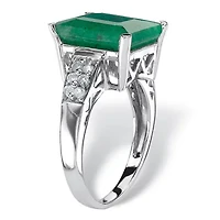 5.65 TCW Emerald-Cut Genuine Emerald & White Topaz Ring .925 Sterling Silver