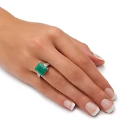 5.65 TCW Emerald-Cut Genuine Emerald & White Topaz Ring .925 Sterling Silver