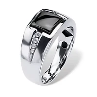 Lab Created Men's .36 TCW Genuine Hematite and Sapphire Platinum-plated Sterling Silver Ring