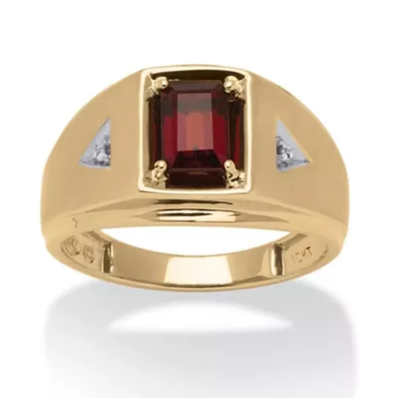 Men's 1.21 TCW Emerald-Cut Genuine Garnet and Diamond Accent Ring 10k Gold