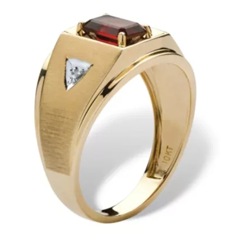Men's 1.21 TCW Emerald-Cut Genuine Garnet and Diamond Accent Ring 10k Gold