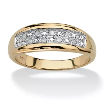 Men's 1/8 Cttw. Pave Gold-Plated Sterling Silver Diamond Wedding Band