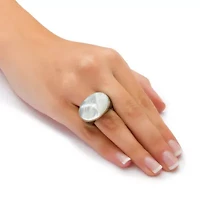 Oval-Shaped Mother-Of-Pearl Black Jade Greek Key Ring 14k Gold