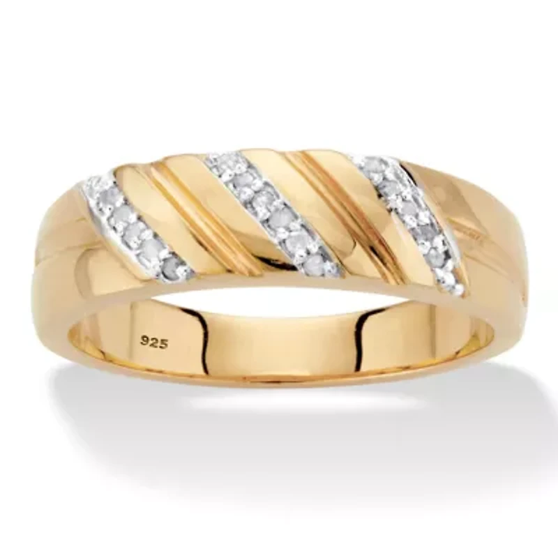 Men's Diamond Accent 18k Gold-plated Sterling Silver Diagonal Wedding Band