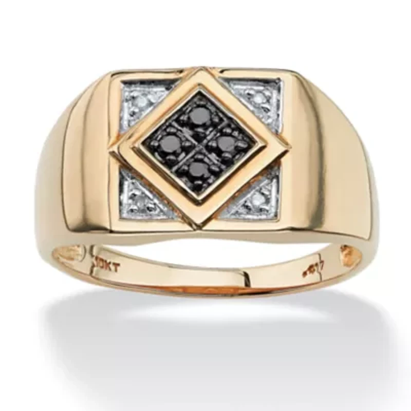 Men's .10 TCW Round Black and White Diamond Geometric Ring 10k Yellow Gold