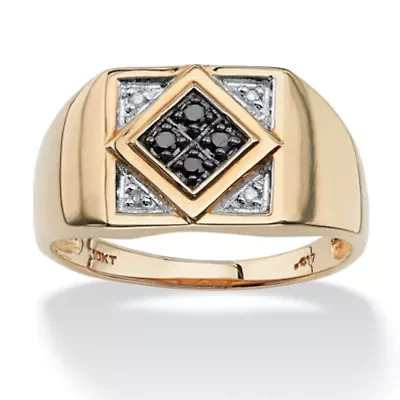 Men's .10 TCW Round Black and White Diamond Geometric Ring 10k Yellow Gold