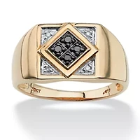 Men's .10 TCW Round Black and White Diamond Geometric Ring 10k Yellow Gold