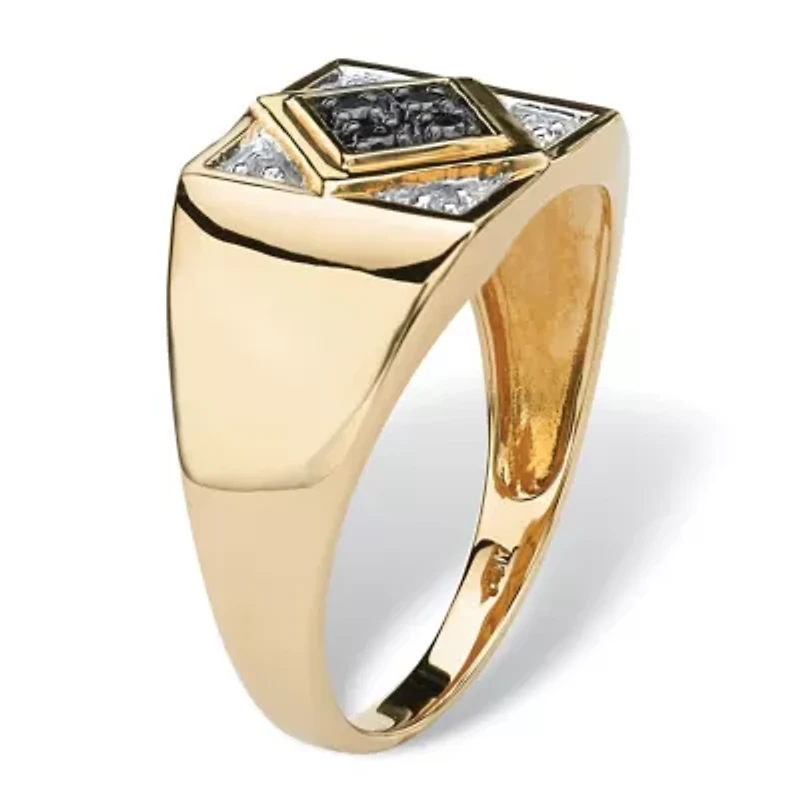 Men's .10 TCW Round Black and White Diamond Geometric Ring 10k Yellow Gold