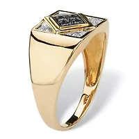 Men's .10 TCW Round Black and White Diamond Geometric Ring 10k Yellow Gold