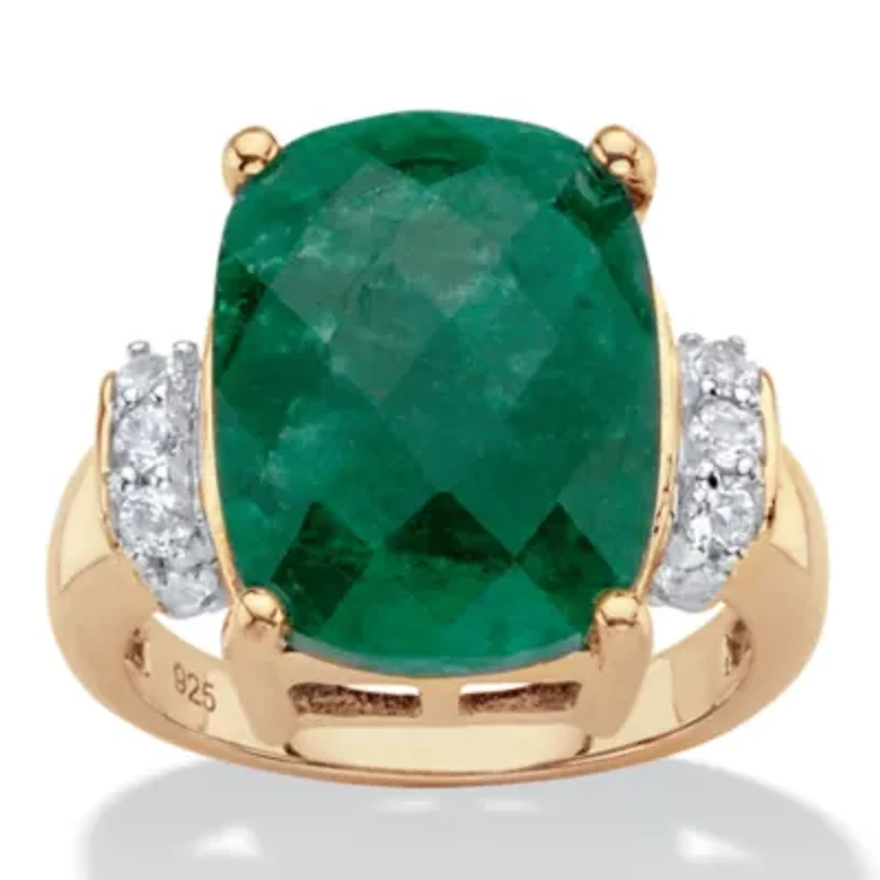 8.80 TCW Gold-Plated Sterling Silver Genuine Emerald and White Tanzanite Ring