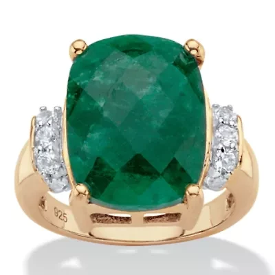 8.80 TCW Gold-Plated Sterling Silver Genuine Emerald and White Tanzanite Ring