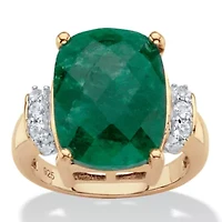 8.80 TCW Gold-Plated Sterling Silver Genuine Emerald and White Tanzanite Ring