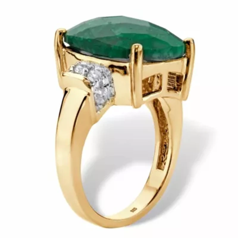 8.80 TCW Gold-Plated Sterling Silver Genuine Emerald and White Tanzanite Ring