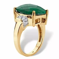 8.80 TCW Gold-Plated Sterling Silver Genuine Emerald and White Tanzanite Ring
