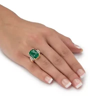 8.80 TCW Gold-Plated Sterling Silver Genuine Emerald and White Tanzanite Ring
