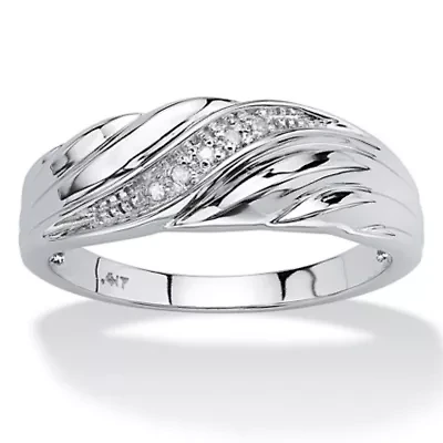 Men's Diamond Accent 10k White Gold Swirled Wedding Band Ring