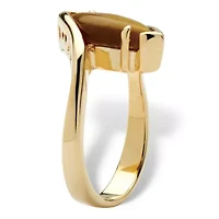 Marquise-Shaped Genuine Tiger's-Eye Yellow Gold-Plated Cocktail Ring