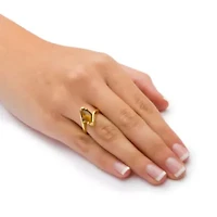 Marquise-Shaped Genuine Tiger's-Eye Yellow Gold-Plated Cocktail Ring