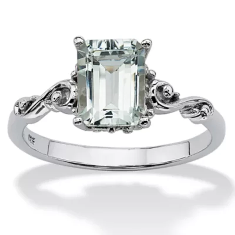 1.40 TCW Emerald-Cut Genuine Aquamarine Platinum-plated Sterling Silver Ring