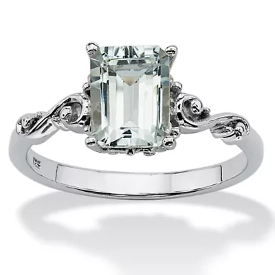 1.40 TCW Emerald-Cut Genuine Aquamarine Platinum-plated Sterling Silver Ring