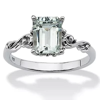 1.40 TCW Emerald-Cut Genuine Aquamarine Platinum-plated Sterling Silver Ring