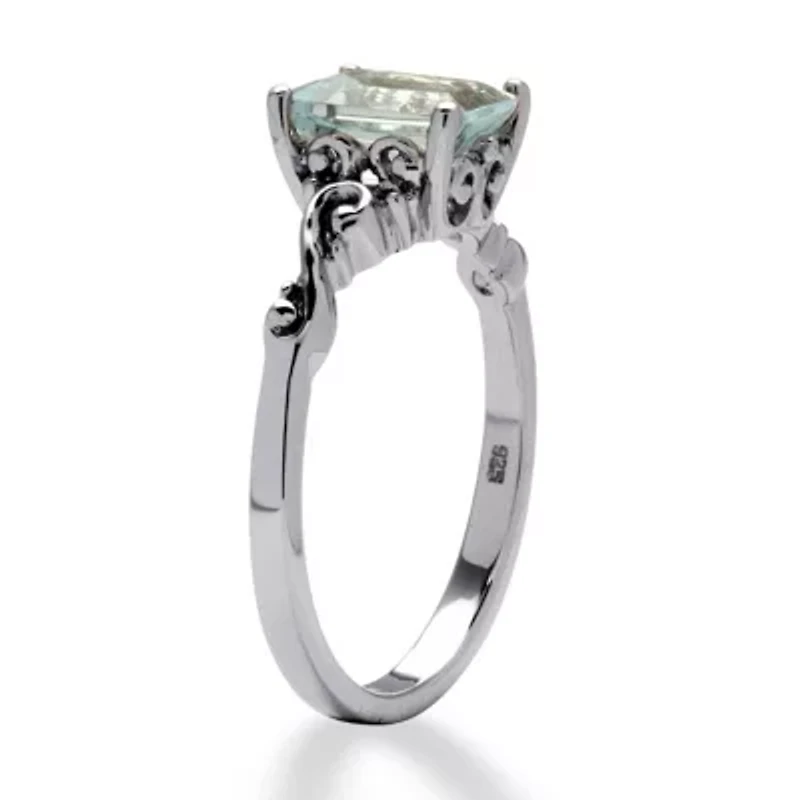 1.40 TCW Emerald-Cut Genuine Aquamarine Platinum-plated Sterling Silver Ring