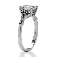 1.40 TCW Emerald-Cut Genuine Aquamarine Platinum-plated Sterling Silver Ring