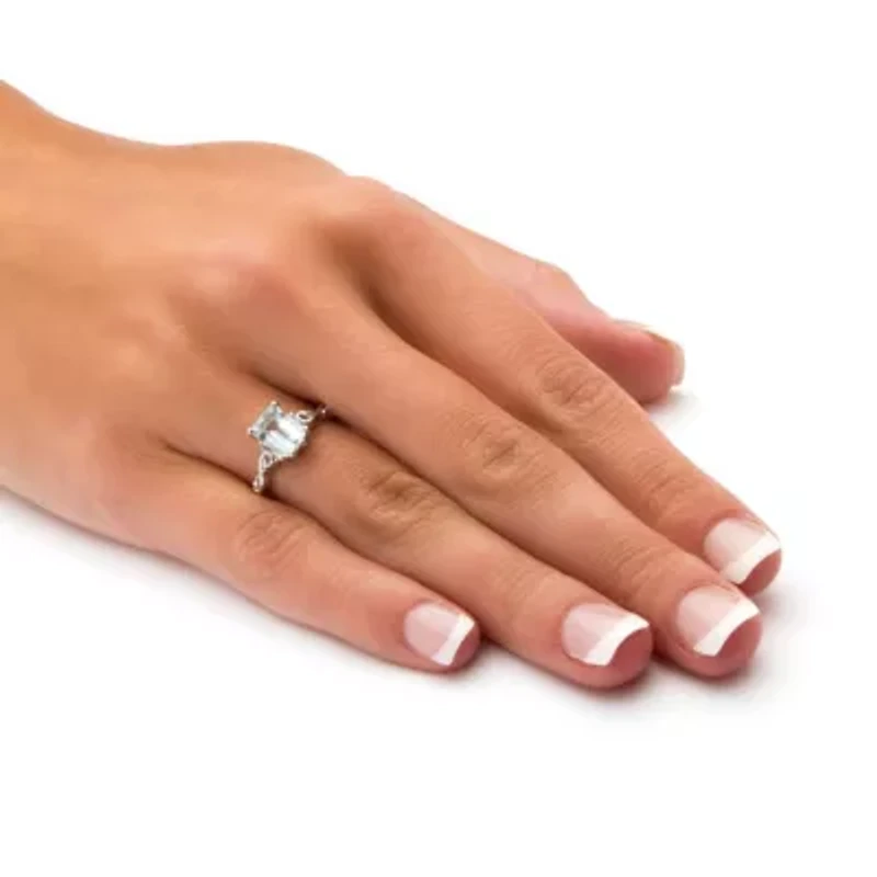 1.40 TCW Emerald-Cut Genuine Aquamarine Platinum-plated Sterling Silver Ring