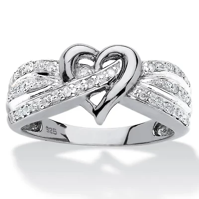 1/10 TCW Diamond Crossover Heart Ring Platinum-plated Sterling Silver