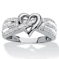 1/10 TCW Diamond Crossover Heart Ring Platinum-plated Sterling Silver