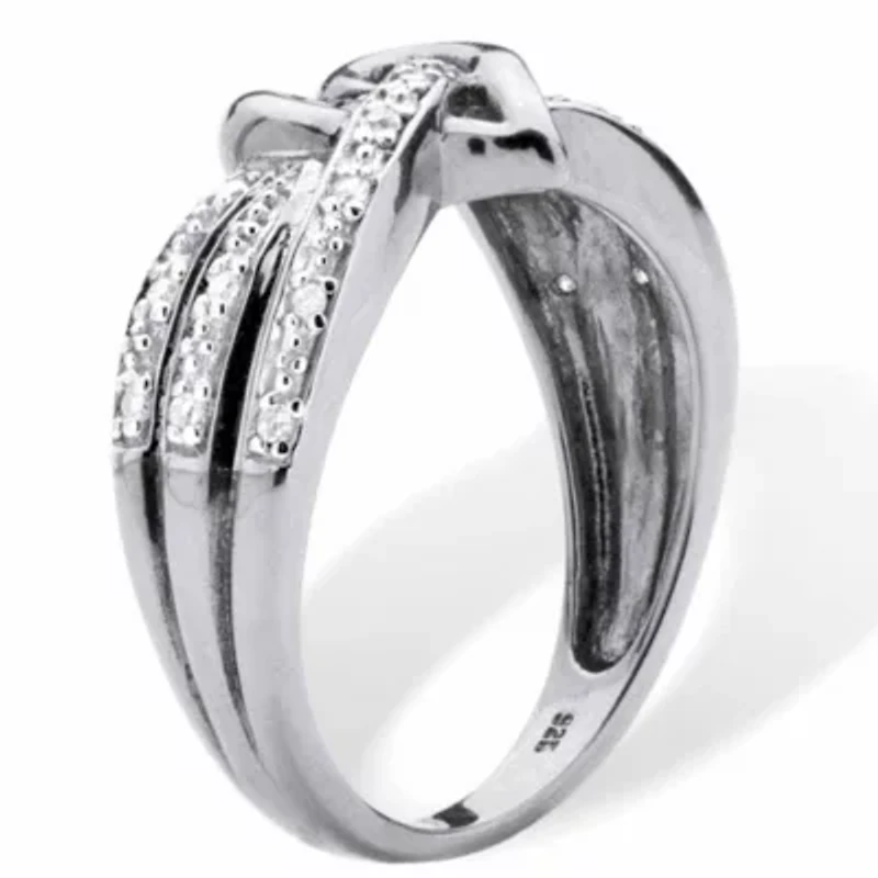 1/10 TCW Diamond Crossover Heart Ring Platinum-plated Sterling Silver
