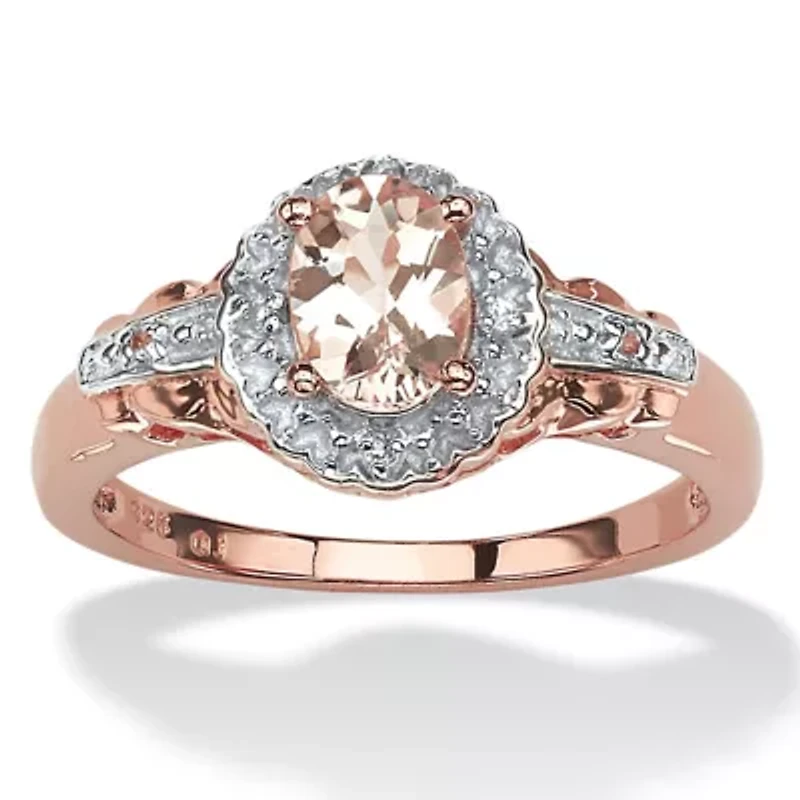 .82 Cttw Genuine Pink Morganite and Topaz Rose Gold-Plated Silver Halo Ring