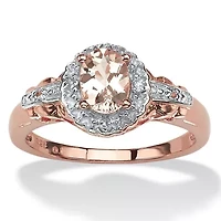 .82 Cttw Genuine Pink Morganite and Topaz Rose Gold-Plated Silver Halo Ring