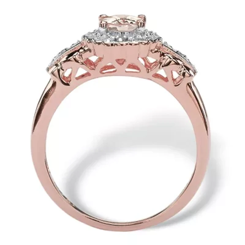 .82 Cttw Genuine Pink Morganite and Topaz Rose Gold-Plated Silver Halo Ring