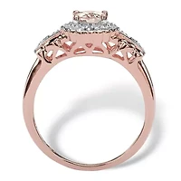 .82 Cttw Genuine Pink Morganite and Topaz Rose Gold-Plated Silver Halo Ring