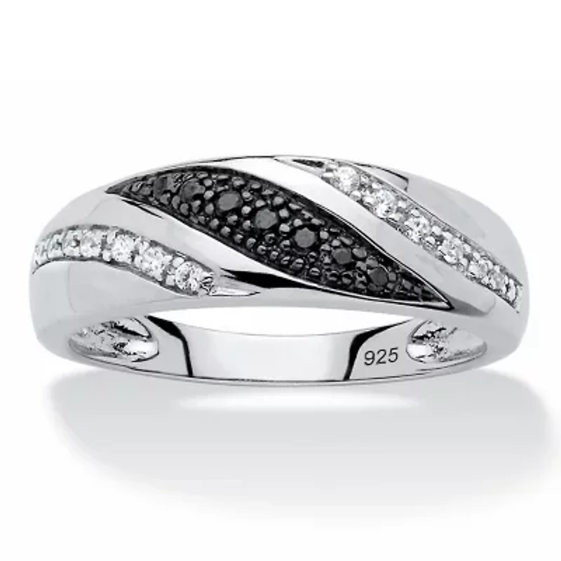Men's 1/5 TCW Black and White Diamond Ring Platinum-plated Sterling Silver