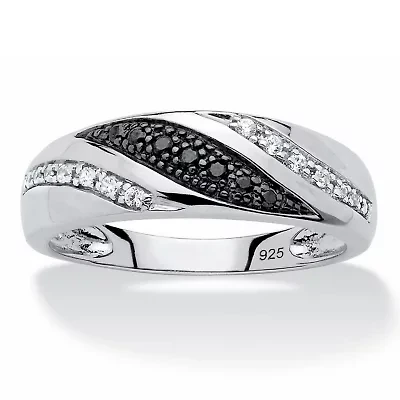 Men's 1/5 TCW Black and White Diamond Ring Platinum-plated Sterling Silver