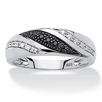 Men's 1/5 TCW Black and White Diamond Ring Platinum-plated Sterling Silver