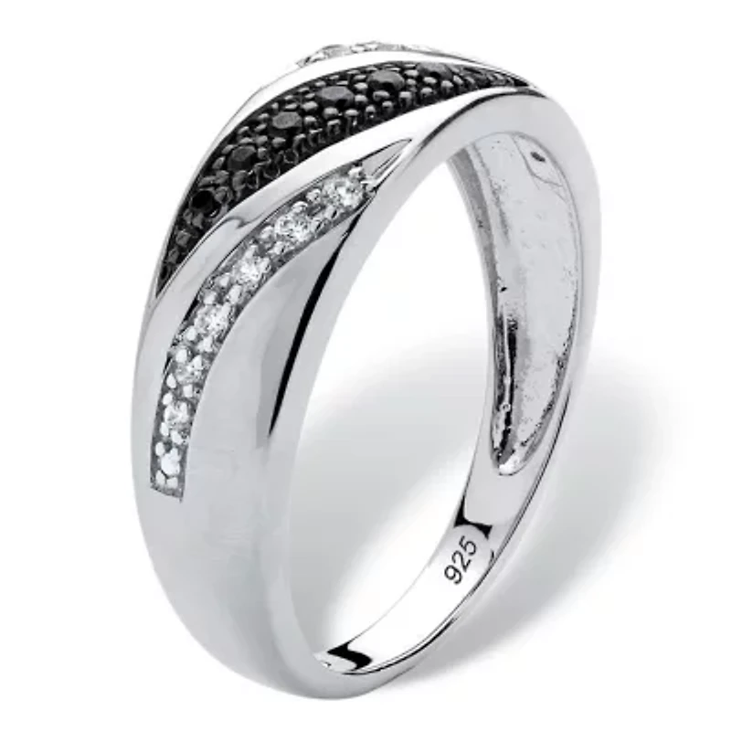 Men's 1/5 TCW Black and White Diamond Ring Platinum-plated Sterling Silver