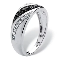Men's 1/5 TCW Black and White Diamond Ring Platinum-plated Sterling Silver