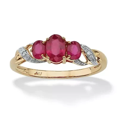 1 TCW Oval-Cut Ruby and Diamond Accent Three Stone Ring 10k Gold